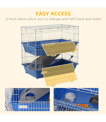 2-Tier Small Animal Cage Blue and Grey Metal Wire Fencing 72L x 44W x 67H cm