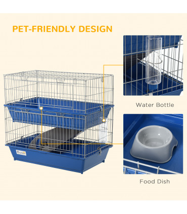 2-Tier Small Animal Cage Blue and Grey Metal Wire Fencing 72L x 44W x 67H cm