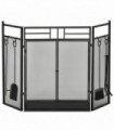 HOMCOM 3 Panel Folding Fire Screen with Double Door Fireplace Tool Accessary