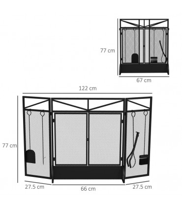 HOMCOM 3 Panel Folding Fire Guard with Tool Doors Fire Screen Spark Guard
