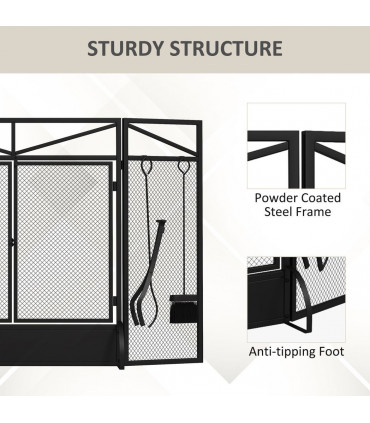 HOMCOM 3 Panel Folding Fire Guard with Tool Doors Fire Screen Spark Guard