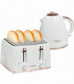 HOMCOM 1.7L Kettle and Toaster Set with Defrost, Reheat and Crumb Tray, White