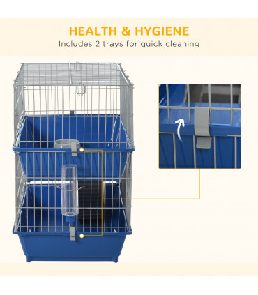 2-Tier Small Animal Cage Blue and Grey Metal Wire Fencing 72L x 44W x 67H cm