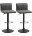 Barstools Set of 2 Adjustable Height Bar Chairs with Footrest, Grey PU LEATHER