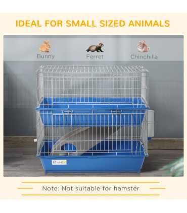 2-Tier Small Animal Cage Blue and Grey Metal Wire Fencing 72L x 44W x 67H cm