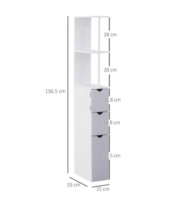 Bathroom Storage Cupboard Thin Cabinet Unit Shelf White 15W x 33D x 136.5H MDF