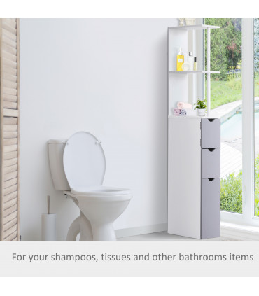 Bathroom Storage Cupboard Thin Cabinet Unit Shelf White 15W x 33D x 136.5H MDF