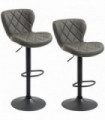 Bar Stools Set of 2 Dark Grey Faux Leather Adjustable Height Swivel Barstools