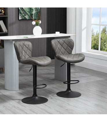 Bar Stools Set of 2 Dark Grey Faux Leather Adjustable Height Swivel Barstools