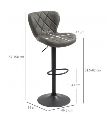 Bar Stools Set of 2 Dark Grey Faux Leather Adjustable Height Swivel Barstools