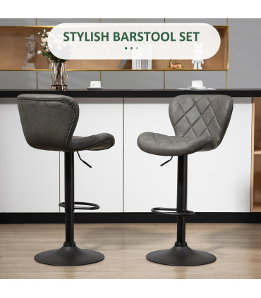 Bar Stools Set of 2 Dark Grey Faux Leather Adjustable Height Swivel Barstools