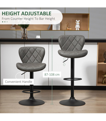 Bar Stools Set of 2 Dark Grey Faux Leather Adjustable Height Swivel Barstools