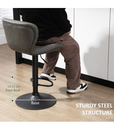 Bar Stools Set of 2 Dark Grey Faux Leather Adjustable Height Swivel Barstools