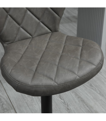 Bar Stools Set of 2 Dark Grey Faux Leather Adjustable Height Swivel Barstools