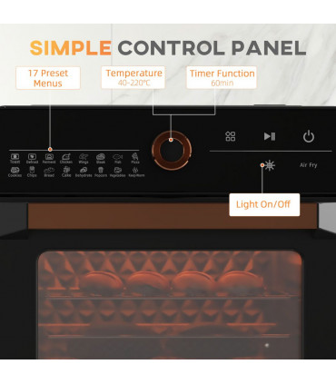 Air Fryer Oven 20L Countertop Mini Oven with 17 Presets 1400W Black Retro Style
