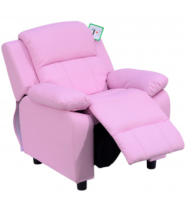 Kids Recliner Armchair PU Leather Pink 63W x 64D x 71H cm Comfortable Padded