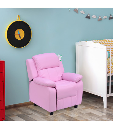 Kids Recliner Armchair PU Leather Pink 63W x 64D x 71H cm Comfortable Padded