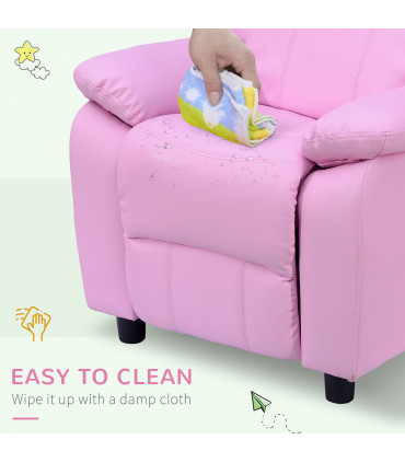 Kids Recliner Armchair PU Leather Pink 63W x 64D x 71H cm Comfortable Padded