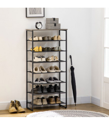 Shoe Rack Metal Black 60L x 28.5W x 126Hcm Seven-shelf design Mesh shelves
