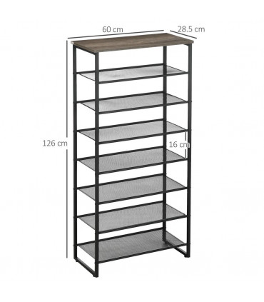 Shoe Rack Metal Black 60L x 28.5W x 126Hcm Seven-shelf design Mesh shelves