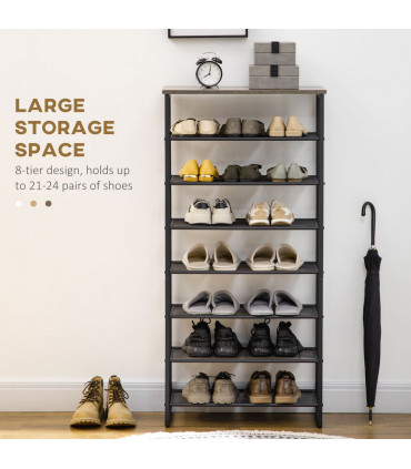 Shoe Rack Metal Black 60L x 28.5W x 126Hcm Seven-shelf design Mesh shelves