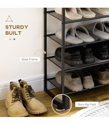 Shoe Rack Metal Black 60L x 28.5W x 126Hcm Seven-shelf design Mesh shelves