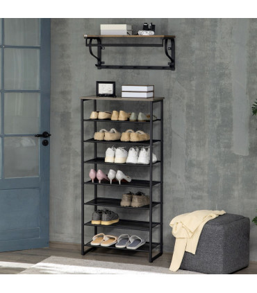 Shoe Rack Metal Black 60L x 28.5W x 126Hcm Seven-shelf design Mesh shelves