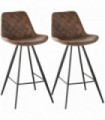 HOMCOM Set Of 2 Bar Stools Microfiber Cloth Tub Seats Padded Steel Brown