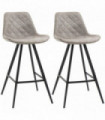 HOMCOM Set Of 2 Bar Stools Vintage Microfiber Cloth Tub Seats Padded Steel Grey