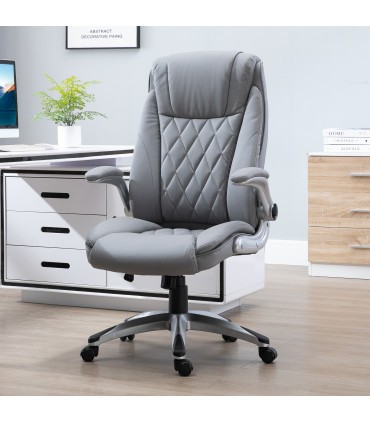 Office Chair High Back Grey PU Leather 113-121H x 69.5L x 76Wcm Swivel