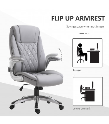 Office Chair High Back Grey PU Leather 113-121H x 69.5L x 76Wcm Swivel