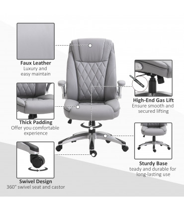 Office Chair High Back Grey PU Leather 113-121H x 69.5L x 76Wcm Swivel