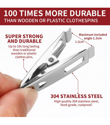 3 Packs of 20 Stainless Steel Spring Loaded Metal Laundry Clothes Clip Pegs