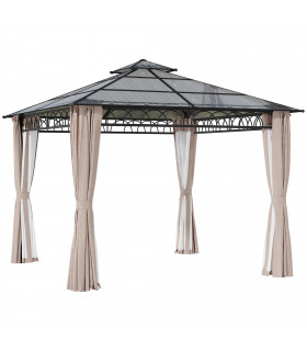 Gazebo Polycarbonate Black, Dark Grey, Khaki 300x300cm Two-tier hardtop roof