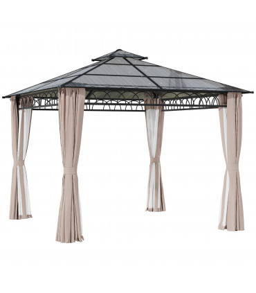 Gazebo Polycarbonate Black, Dark Grey, Khaki 300x300cm Two-tier hardtop roof