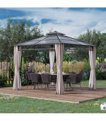 Gazebo Polycarbonate Black, Dark Grey, Khaki 300x300cm Two-tier hardtop roof