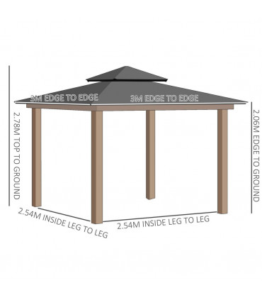 Gazebo Polycarbonate Black, Dark Grey, Khaki 300x300cm Two-tier hardtop roof