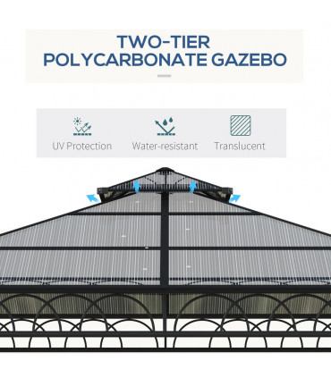 Gazebo Polycarbonate Black, Dark Grey, Khaki 300x300cm Two-tier hardtop roof