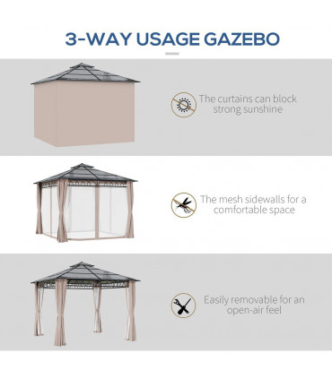 Gazebo Polycarbonate Black, Dark Grey, Khaki 300x300cm Two-tier hardtop roof