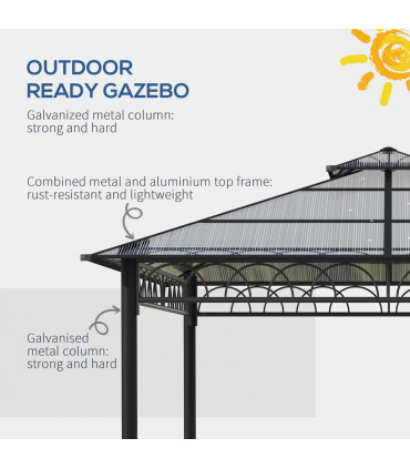 Gazebo Polycarbonate Black, Dark Grey, Khaki 300x300cm Two-tier hardtop roof