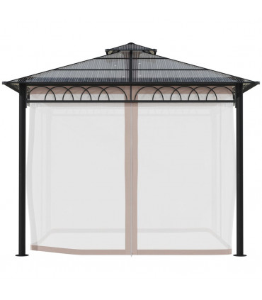 Gazebo Polycarbonate Black, Dark Grey, Khaki 300x300cm Two-tier hardtop roof