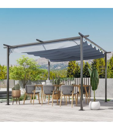 Garden Pergola - Grey Steel Retractable Canopy Roof 3.5M X 3.5M Metal Gazebo
