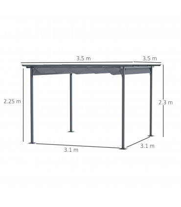 Garden Pergola - Grey Steel Retractable Canopy Roof 3.5M X 3.5M Metal Gazebo