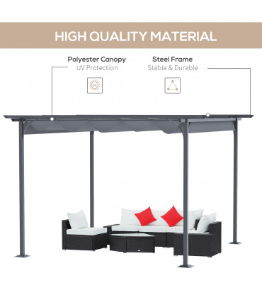 Garden Pergola - Grey Steel Retractable Canopy Roof 3.5M X 3.5M Metal Gazebo