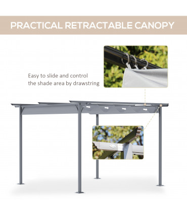 Garden Pergola - Grey Steel Retractable Canopy Roof 3.5M X 3.5M Metal Gazebo