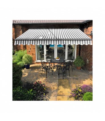 Awnings 280gm Polyester Fabric Grey and White 300 x 200 3m Striped Design