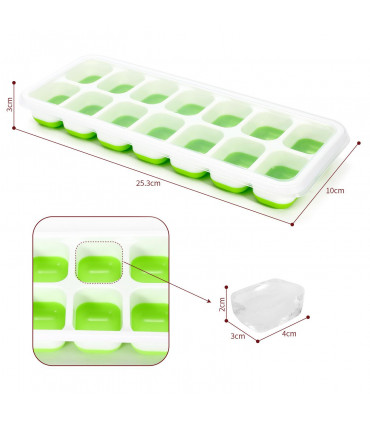 Silicone Ice Cube Trays with Clear Removable Lids BPA Free - Green 4Pack