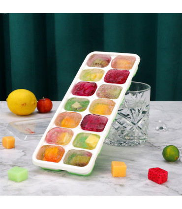 Silicone Ice Cube Trays with Clear Removable Lids BPA Free - Green 4Pack