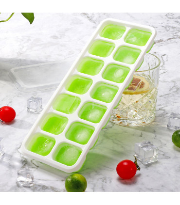 Silicone Ice Cube Trays with Clear Removable Lids BPA Free - Green 4Pack