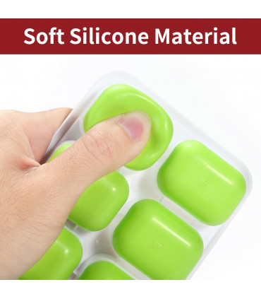 Silicone Ice Cube Trays with Clear Removable Lids BPA Free - Green 4Pack